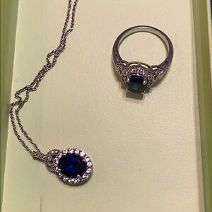 Sapphire ring and necklace Jewelry Set